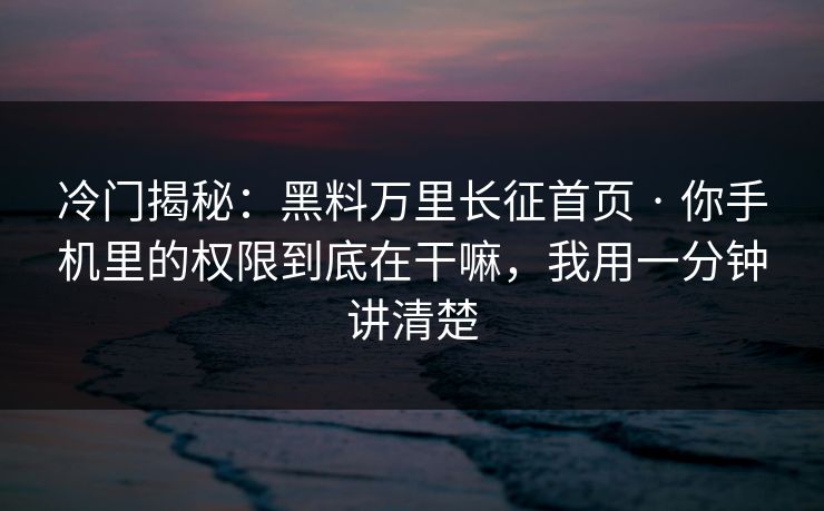 冷门揭秘：黑料万里长征首页 · 你手机里的权限到底在干嘛，我用一分钟讲清楚